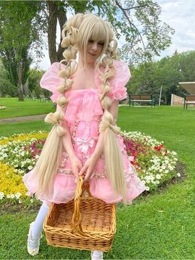 Selkie dupe Pink Puff-Sleeve Midi Tulle Dress